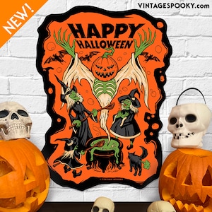 Halloween Magic Orange and Black Version - Vintage Style Halloween Die Cut Decoration