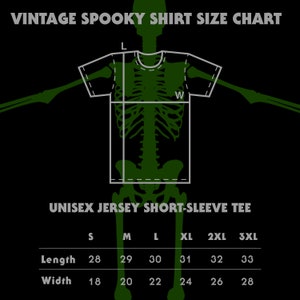 May include: Size chart for a unisex short-sleeve jersey tee shirt. The chart shows measurements in inches for length and width for sizes S, M, L, XL, 2XL, and 3XL.