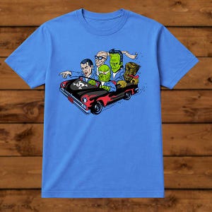 Monster Mash T-Shirt – Retro Halloween Monsters – Unisex Blue Short Sleeve 100% Soft Cotton – Professionally Screen Printed image 4