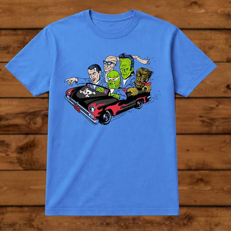 Monster Mash T-Shirt – Retro Halloween Monsters – Unisex Blue Short Sleeve 100% Soft Cotton – Professionally Screen Printed image 4
