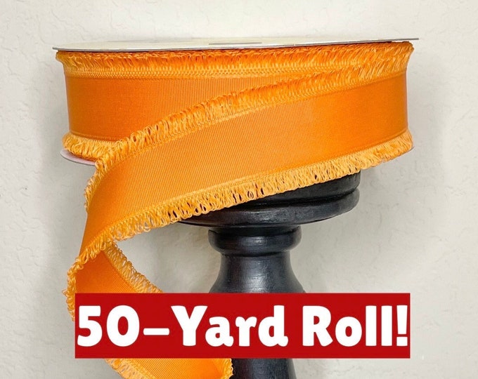 50 Yard Roll Spool - 1.5 Inch Solid Orange With Decorative Frayed Trim ...
