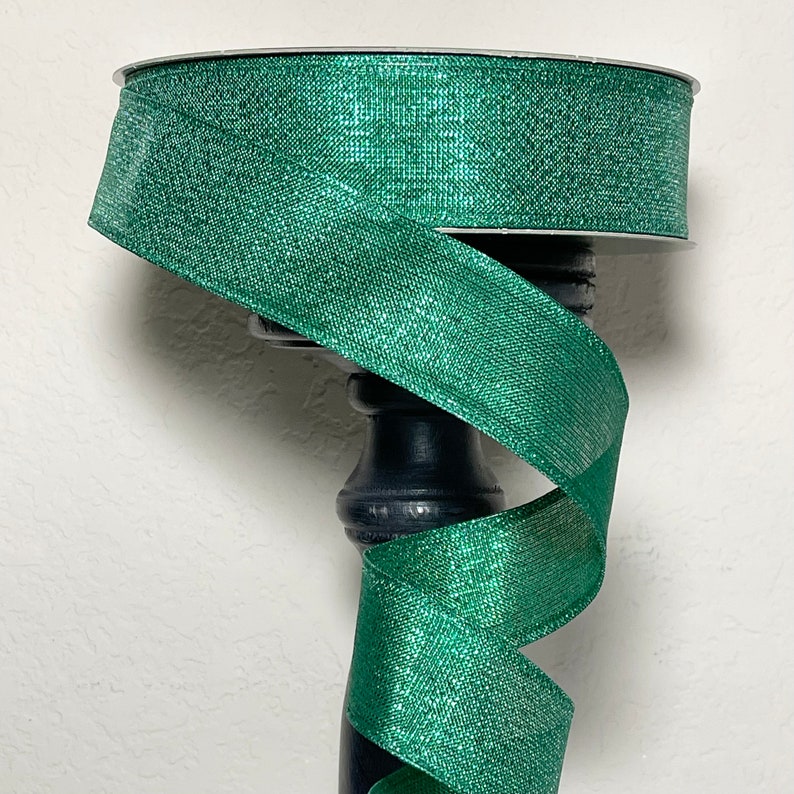 50 Yard Roll Spool - 1.5 Inch Solid Green Shimmery Wired Edged Ribbon ...