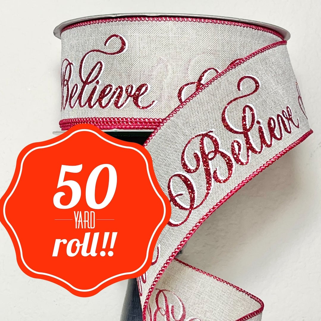 50 Yard Roll 2.5 Inch Believe Natural Wired Edged Burlap Christmas Holiday Ribbon Sams Club