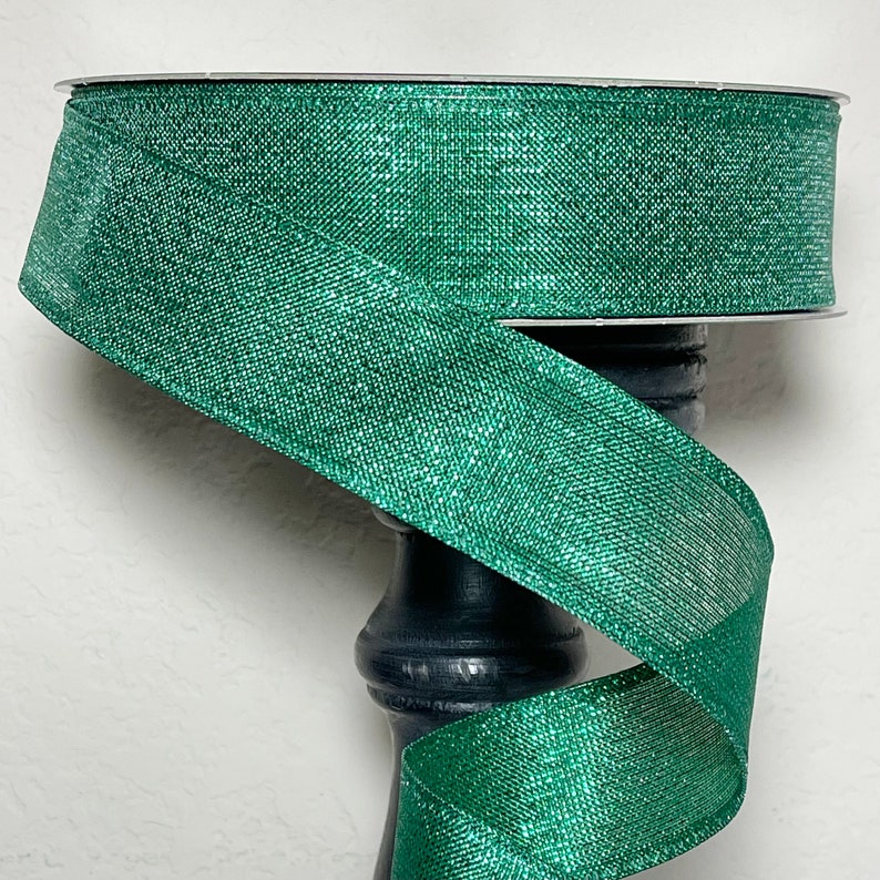 50 Yard Roll Spool - 1.5 Inch Solid Green Shimmery Wired Edged Ribbon ...