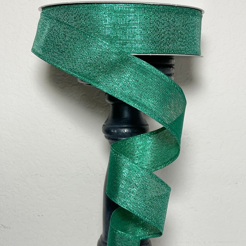 50 Yard Roll Spool - 1.5 Inch Solid Green Shimmery Wired Edged Ribbon ...