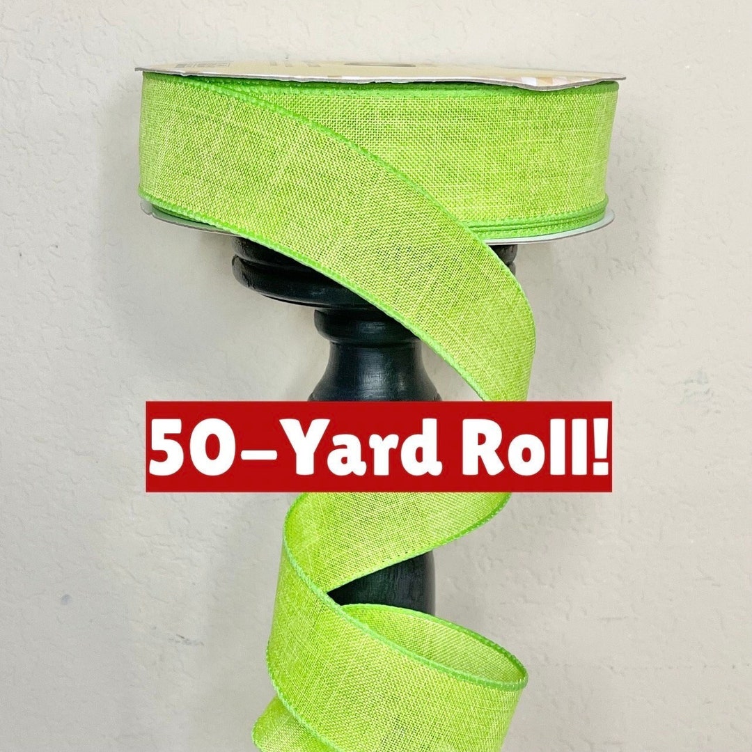 50 Yard Roll 1.5 Inch Solid Lime Green Canvas Wired Edged Christmas ...