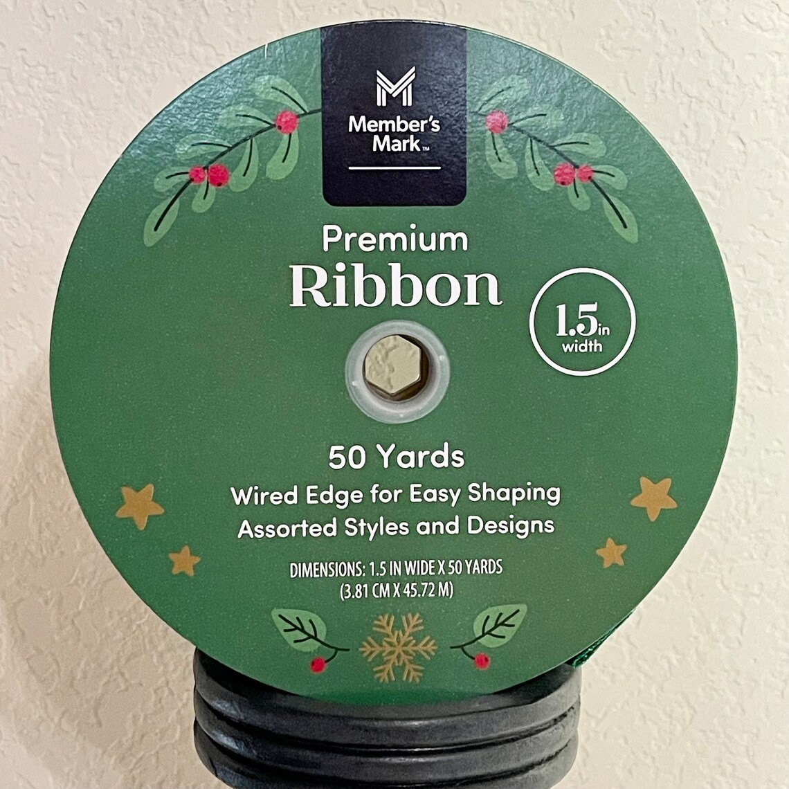 50 Yard Roll Spool - 1.5 Inch Solid Green Shimmery Wired Edged Ribbon ...