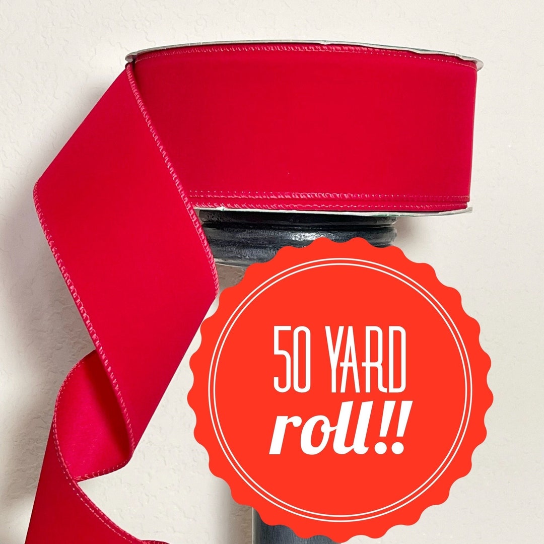 50 Yard Roll Spool - 2.5 Inch Solid Red Velvet Premium Christmas ...