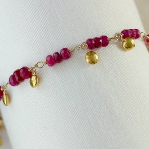 ruby and gold wire wrapped bracelet ruby bracelet gold jewelry gold bracelets gifts for her July birthstone handmade jewelry red bracelets