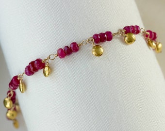 rubí y alambre de oro envuelto pulsera de rubí de oro joyería pulseras de oro regalos para su piedra de nacimiento de julio pulseras rojas joyería hecha a mano