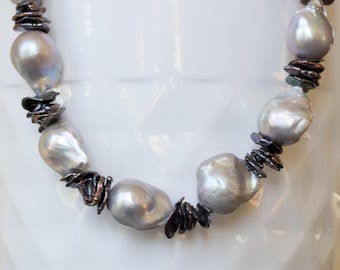 baroque pearl necklace gray baroque pearls freshwater pearls beaded pearl necklace June birthstone gifts for women gray pearls