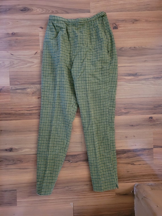 1960s Vintage Green Houndstooth Womens Pants