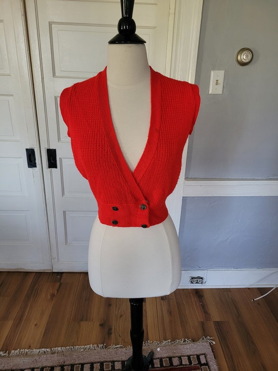 Early 1960s Erlon Bright Red Wool Knit Sweater Ves