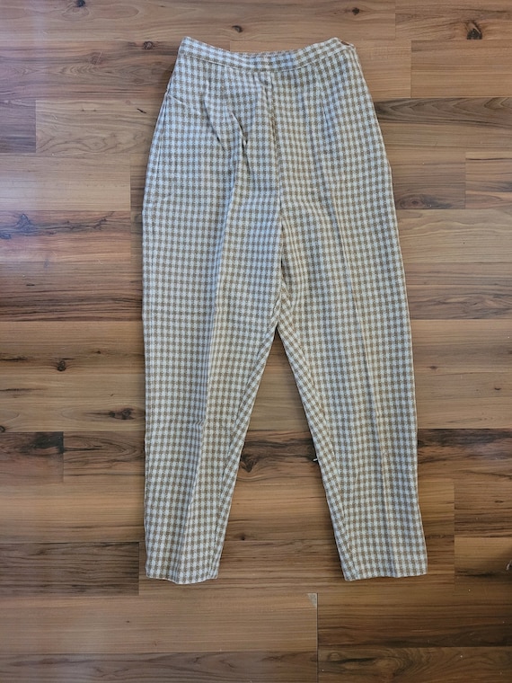 1960s Vintage Plaid Tan Beige Womens Pants