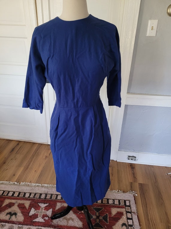 1960s Vintage Navy Blue Wool Dress