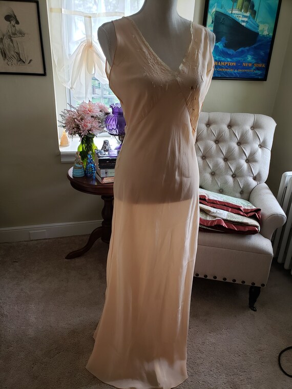 1930s Peach Floral Sheer Bias cut Nightgown Linger