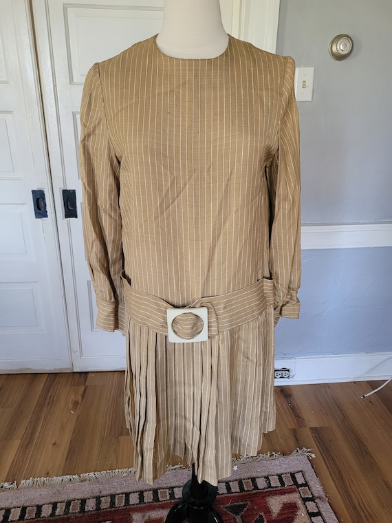 1960s Lillie Rubin Designer Striped Tan Beige Drop