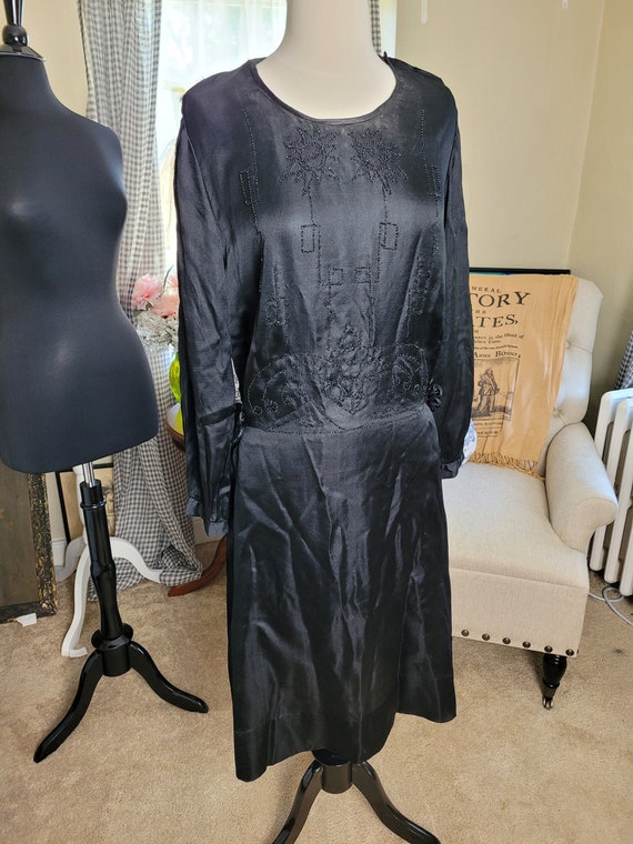 1920s BLACK Silk Beaded Flapper Dress
