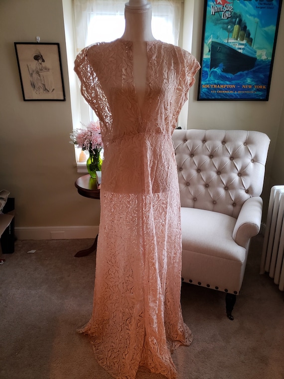 1930's Pink Lace Evening Gown