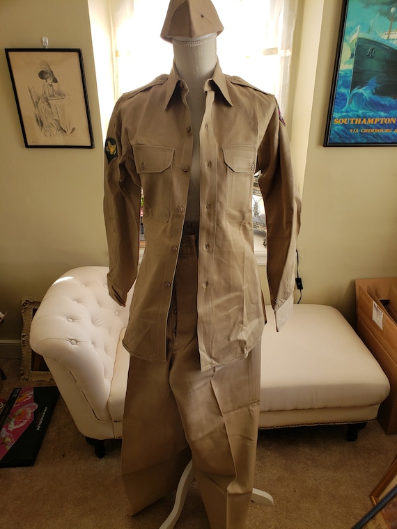 1950s USMC Military Uniform Shirt + Pants + Hat - image 1