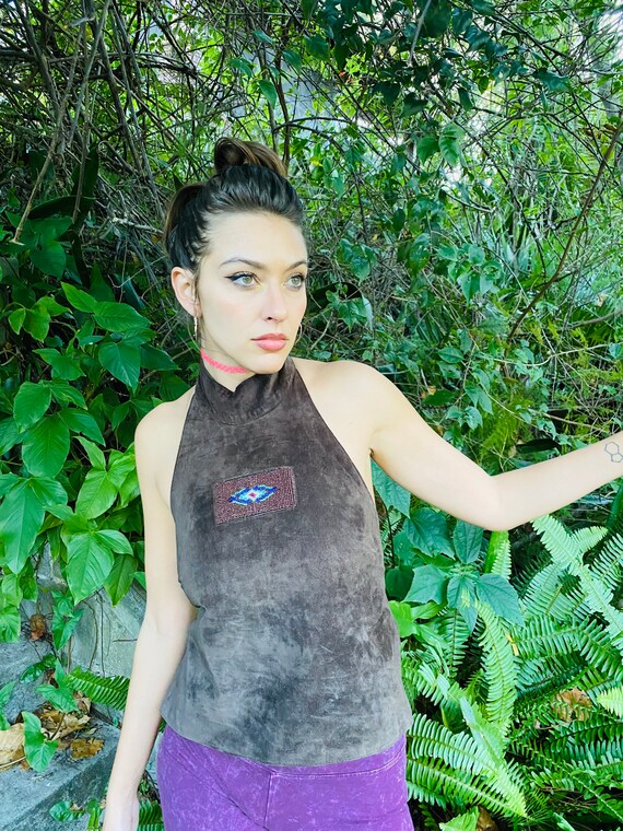 70s Native American Hyde Beaded Halter Top