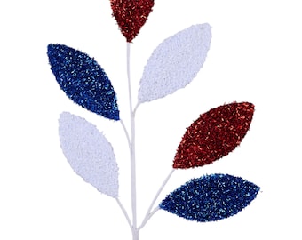 27" Patriotic Magnolia Leaf Spray – Red White Blue V-Cut Foil Leaves – Wreath Filler Stem – Floral Design Supply - HJ1084