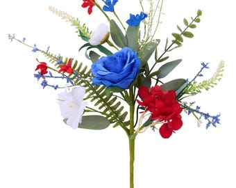 FH814754 Patriotic Floral Spray for Wreath Making, Red White Blue Americana Designer Floral Stem