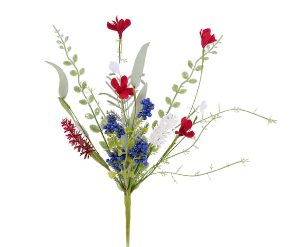 6 Pack Patriotic Floral Picks 12" – Red White Blue Wreath Filler – Fabric Flower Spray – Centerpiece Supply - FH812554