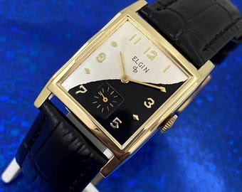 Vintage 1940’s Mans ELGIN USA 19J Stunning Two Tone Dial Fully Serviced WARRANTY