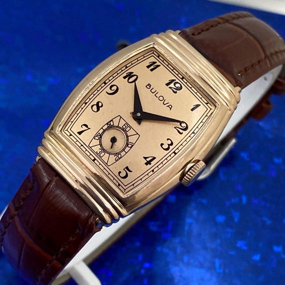 Vintage 1940's Mans BULOVA EMPEROR Stunning Rose GF Fancy Case