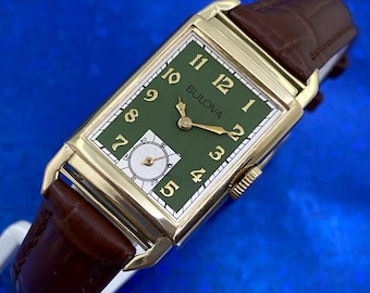 Superbe BULOVA 21J vintage des années 40 pour homme, superbe cadran vert révisé GARANTIE