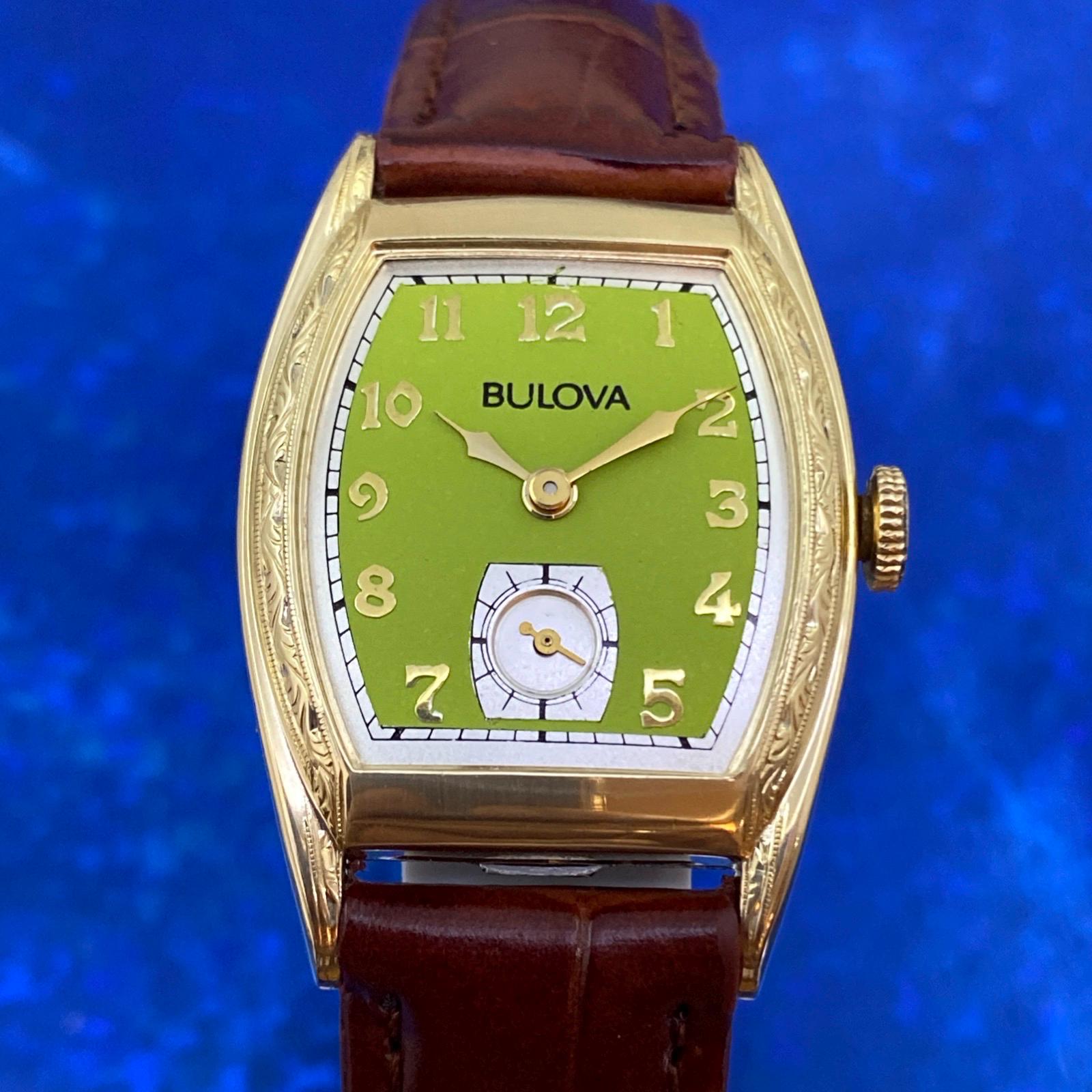 1949年製ヴィンテージ BULOVA メンズ 美しいファンシーケース グリーン 