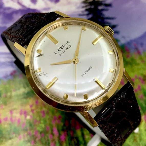 Vintage 1970s Mans LUCERNA 21J Manual Wind Wristw… - image 2