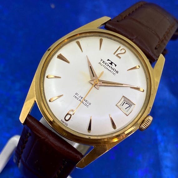 TECHNOS ゴールド グリーン ドレスウォッチ Vintage technos swiss made - Gem