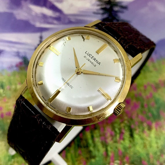 Vintage 1970s Mans LUCERNA 21J Manual Wind Wristw… - image 1