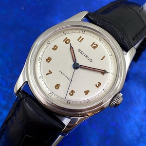 Vintage BENRUS ENDURABLE heren uit de jaren 40 Prachtige militaire wijzerplaat, onderhouden en GARANTIE