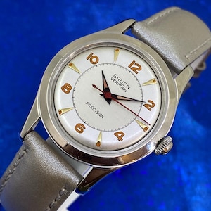 Prachtige vintage GRUEN herenhorloge uit 1946, prachtige zilveren wijzerplaat volledig onderhouden GARANTIE