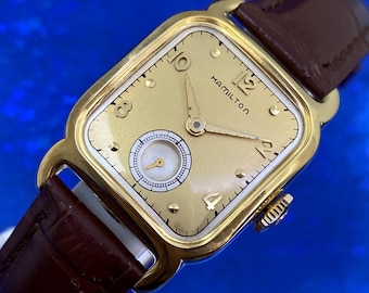 Superbe cadran champagne HAMILTON CARLTON pour homme, 1949, révisé et garanti