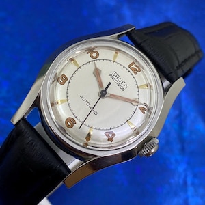 Vintage GRUEN autoopwindmechanisme uit 1951, prachtige zilveren wijzerplaat volledig onderhouden GARANTIE