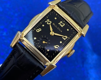 Vintage 1951 Mans BULOVA AMBASSADOR Stunning Black Dial Fully Serviced &WARRANTY
