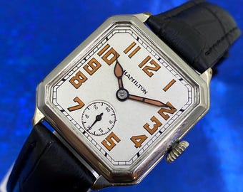Exquisite Vintage 1927 Man’s HAMILTON Cut Corner Stunning Dial Serviced WARRANTY