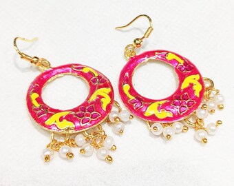 Trendy Indian Enamel Chandbali Earrings,Handmade Chandbali Earrings,Traditional Chandbali Earrings,Meenakari Chandbali Earrings