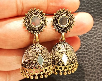 Boho Small Jhumkas Earrings,Oxidized Golden Jhumkas,Traditional Regular wear Earrings