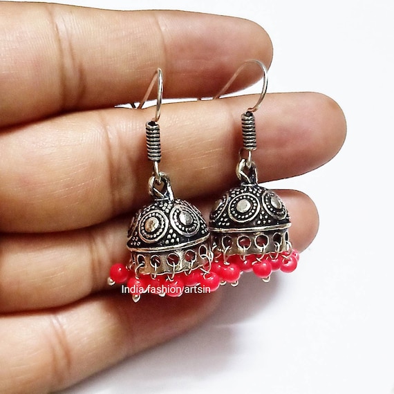 Trendy Indian Silver Plated Small Jhumkas Earrings Oxidised Jhumkas Traditional Regular wear Earrings