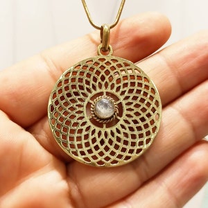 Moon Stone Mandala Pendant, Mandala Pendant,Brass Pendant, Indian Jewellery.