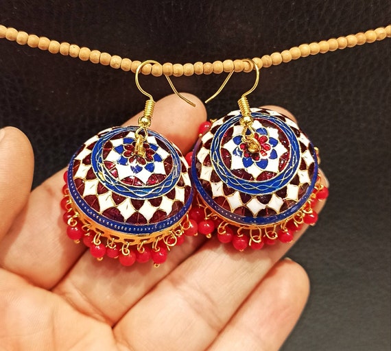 Turquoise Kundan and Pearl Work Handpainted Meenakari Jhumka Earrings  Indian Jhumka Earrings Meenakari Indian Jhumka Kundan Earrings - Etsy |  Indian jewellery design earrings, Gold jewelry fashion, Kundan earrings