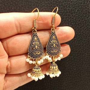 Indian Traditional Golden Copper Chandbali Earrings/Bohemian Earrings/Handmade Earrings.