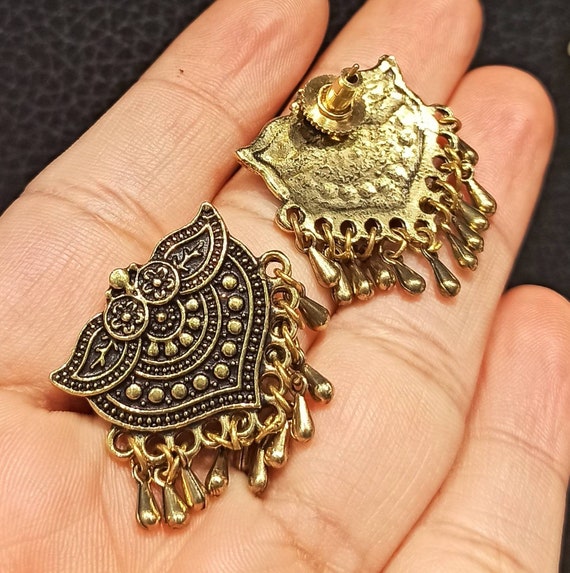 Oxidized Copper Indian Earrings: Handmade Ethnic Dangles