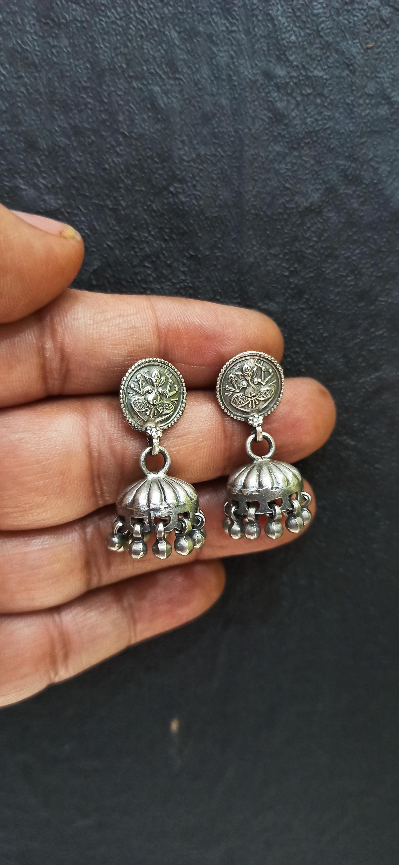 Sterling Silver Jhumka Earrings: Traditional Indian 925 Silver 