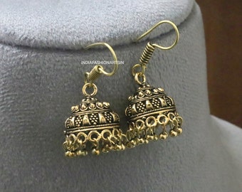 Jhumka/Boho koper gouden kleine Jhumkas oorbellen/geoxideerde Jhumka/traditionele regelmatige slijtage oorbellen